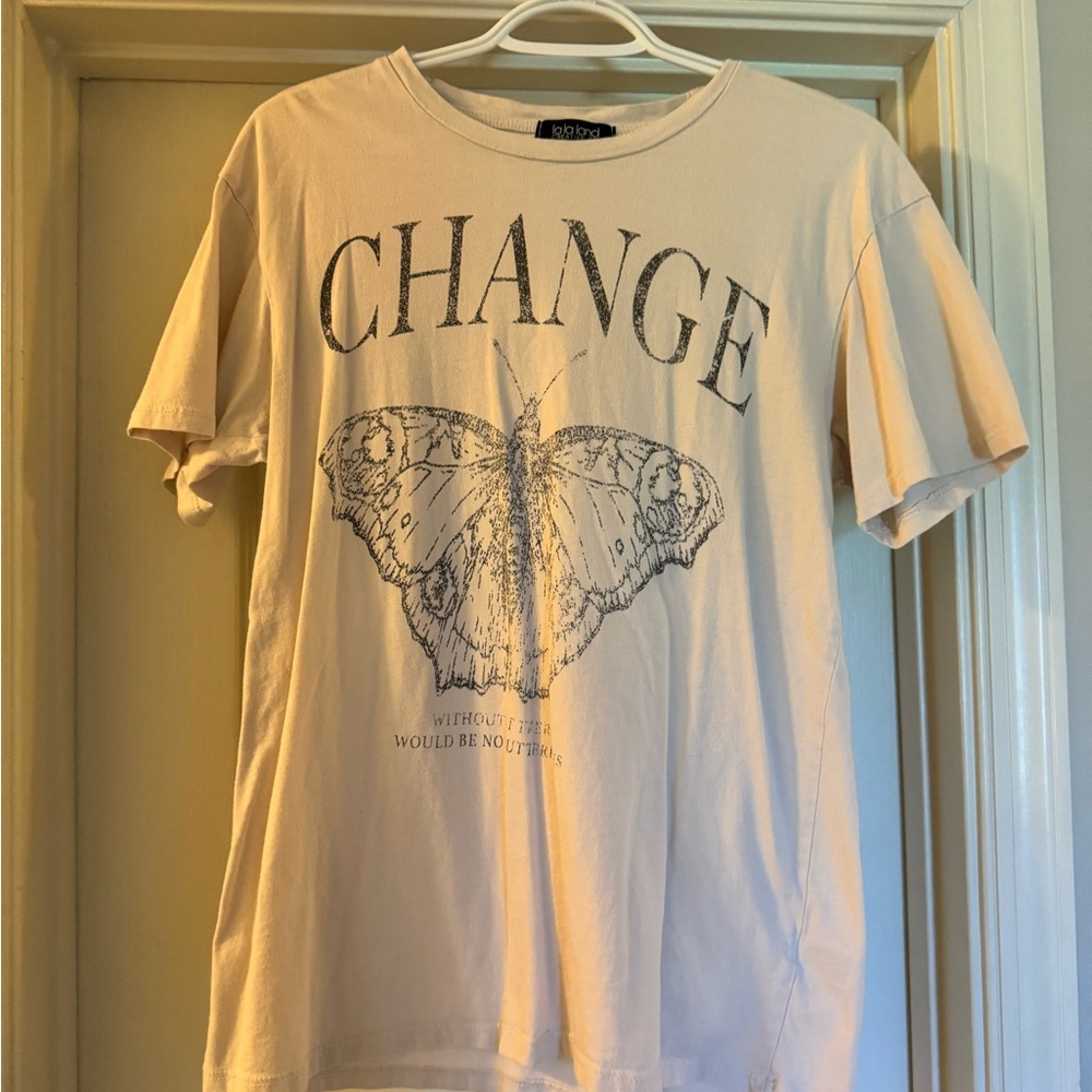 Boohoo Cream Change T-Shirt with Butterfly Graphic